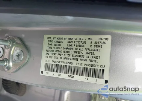 2010 Honda Accord 2.4 Lx z USA, uszkodzony, nr VIN 1HGCP2F31AA025864